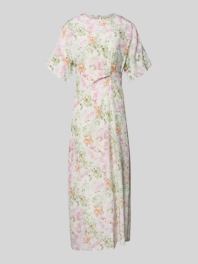 Produktfoto, Midikleid aus Viskose Modell 'Dela2' von JOOP! mit floralem Muster in Pastellfarben, taillierte Passform, Rundhalsausschnitt, 1/2-Arm, Drapierungen, glatte Textur, Länge 128 cm, Brustweite 44 cm, Ärmellänge 28 cm
