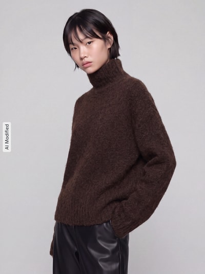 Selected Relaxed Fit Rollkragenpullover aus Alpaka-Mix Dunkelbraun 3