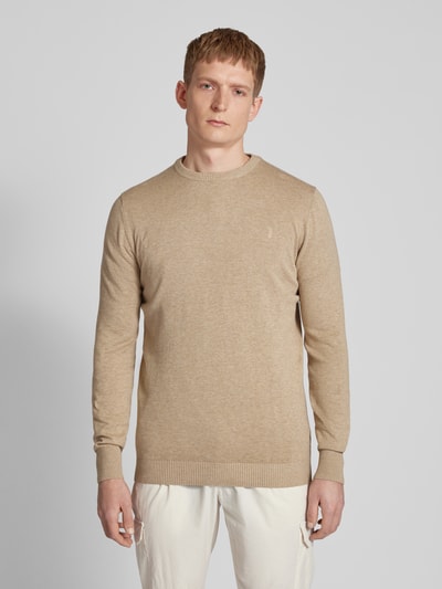 Bruun & Stengade Gebreide pullover met geribde ronde hals, model 'JUPITER' Lichtbruin - 4