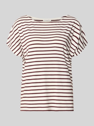 Productfoto, T-Shirt met ronde hals van Christian Berg Woman, viscosemix met stretch, recht model, kapmouwen, beige-bordeaux gestreept
