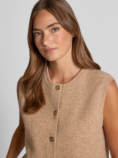 Oui Kamizelka z dzianiny z okrągłym dekoltem i listwą guzikową Beżowy melanż 3