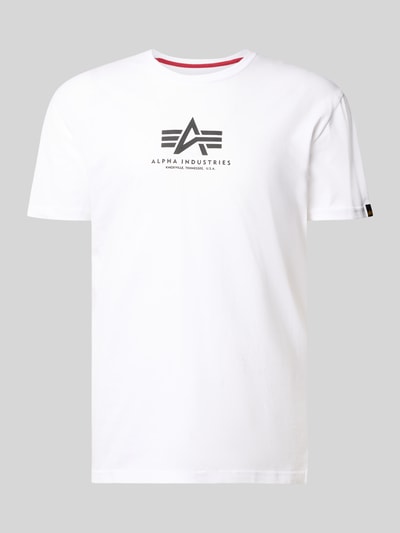 Productfoto, T-Shirt met Logo en ronde hals van Alpha Industries, wit katoen, regular fit, logoprint voorkant, maat M ruglengte 67 cm
