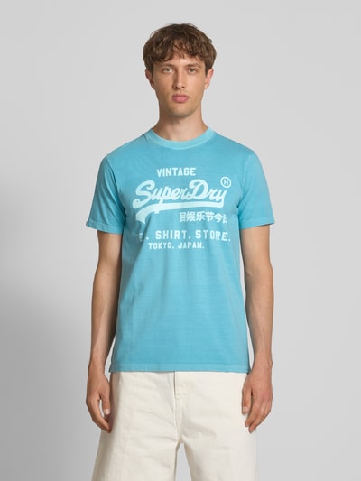 Superdry T-shirt met labelprint, model 'Neon' Neon blauw - 4