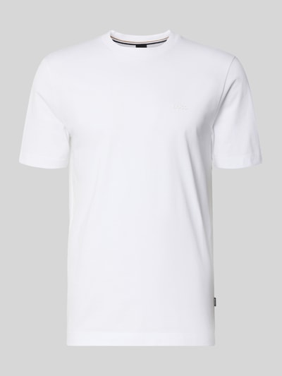 Produktfoto, wit T-shirt uit katoen, model 'Thompson' van BOSS, rechte pasvorm, ronde hals, subtiele logo-opdruk, egale textuur