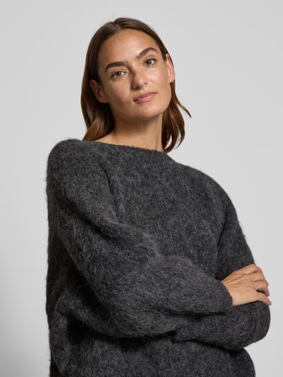 Bash Sweter z dzianiny z prążkowanymi wykończeniami Antracytowy 3