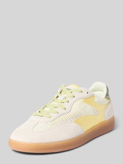 Produktfoto, Sneaker aus Leder-Mix mit Crochet-Detail Modell 'Park' von HOFF, Damen Sneaker, abgerundete Passform, gelb-beige, glatte Sohle, Schnürverschluss, Absatzhöhe 3 cm, Schafthöhe 7 cm, Schaftweite 6 cm