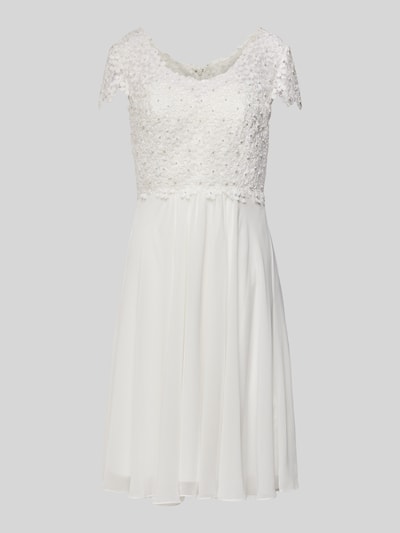 Luxuar Cocktailkleid mit Rundhalsausschnitt und Perlen Offwhite 2