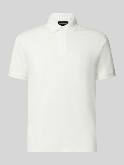 Produktfoto, Slim Fit Poloshirt mit Logo-Stitching von Emporio Armani, weiß, Lyocell-Mix mit Baumwoll-Anteil, Polokragen, kurze Knopfleiste