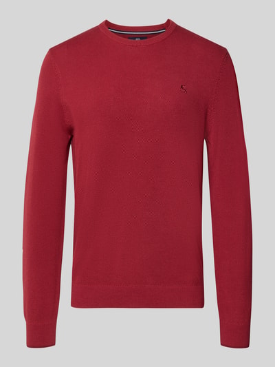 Productfoto, rode gebreide pullover van puur katoen, regular fit, labeldetail, elastische boordjes, Regular Fit Strickpullover aus reiner Baumwolle met labeldetail van LERROS, Ruglengte maat M 68 cm, Mouwlengte maat M 69 cm