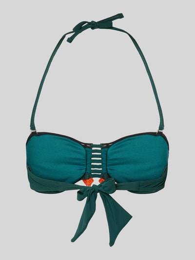 Produktfoto, Bikini-Oberteil mit Stitching Modell 'Zino' von Banana Moon, Damen Bikini, Elastischer-Material-Mix, Cut-Outs, grün-orange Farbkombi