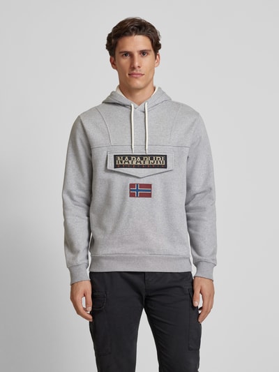 Napapijri Hoodie met labelpatch, model 'BURGEE' Middengrijs - 4