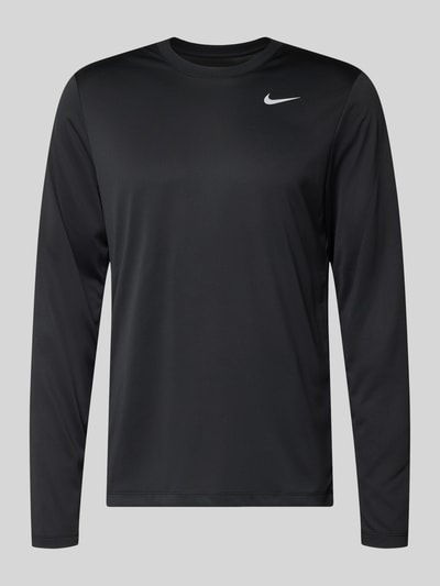 Produktfoto, Longsleeve mit Logo-Print und Rundhalsausschnitt von NIKE TRAINING, jednokolorowy, krój straight fit, okrągły dekolt, długość tyłu 70 cm w rozmiarze M, czarny, gładka tekstura