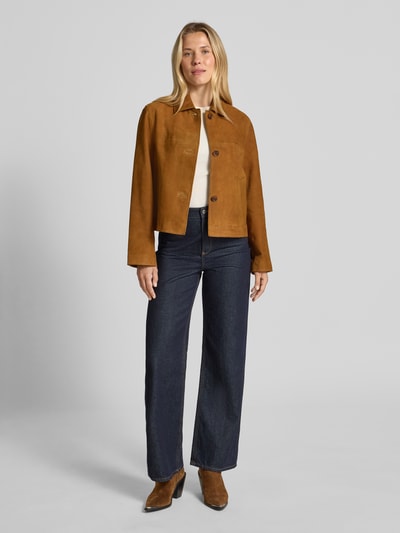 Jake*s Casual Lederjacke mit Umlegekragen und Eingrifftaschen Sand 1