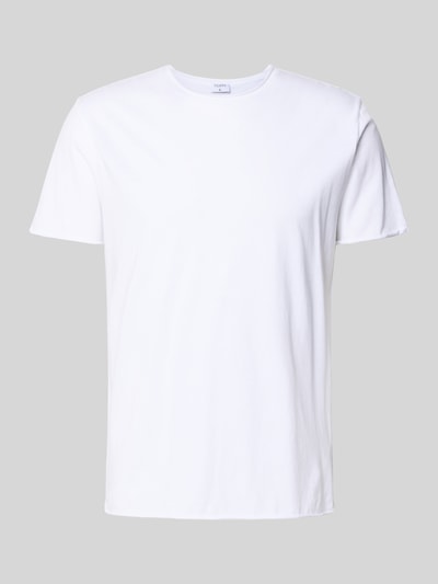 Produktfoto, weißes T-Shirt mit Rollsaum von Filippa K aus reiner Baumwolle, gerader Schnitt, Rundhalsausschnitt, glatte Textur