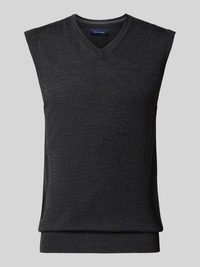 Productfoto, Slim Fit Pullunder aus katoenmix met v-hals van Christian Berg Men, ribboorden, tricotlook, mouwloos, ruglengte maat M 73 cm