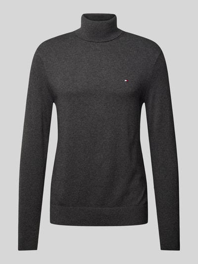 Tommy Hilfiger Rollkragenpullover mit Logo-Stitching Modell 'PIMA' Anthrazit Melange 2