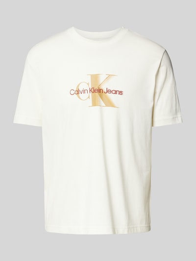 Calvin Klein Jeans T-Shirt mit Label-Print und Rundhalsausschnitt Offwhite 2