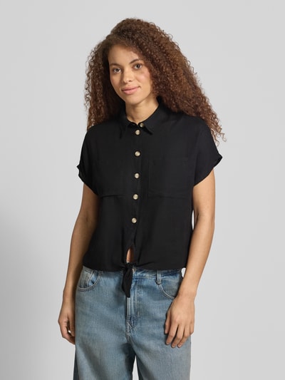 PIECES regular fit overhemdblouse van mix van viscose en linnen model 'PIA' Zwart - 4