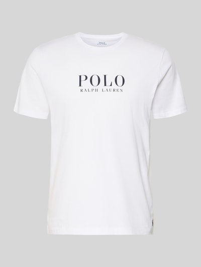 Produktfoto, weißes Regular Fit Pyjama-Oberteil aus reiner Baumwolle Modell 'CREW-SLEEP-TOP' von Polo Ralph Lauren Underwear, unifarben mit Logo-Stitching und Label Print, Rundhalsausschnitt, kurzarm, glatte Textur