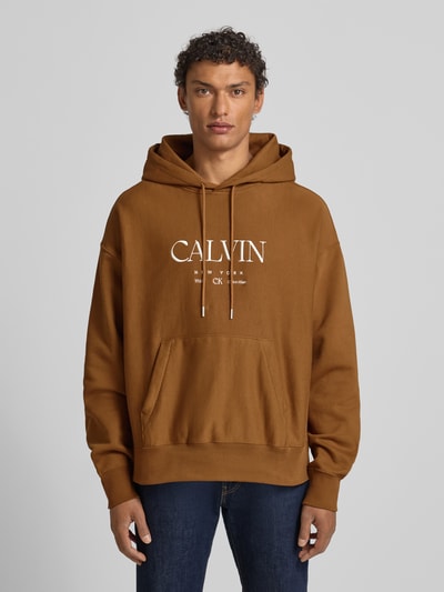 CK Calvin Klein HOODIE met labelprint en kangoeroezak Mosterdgeel - 4