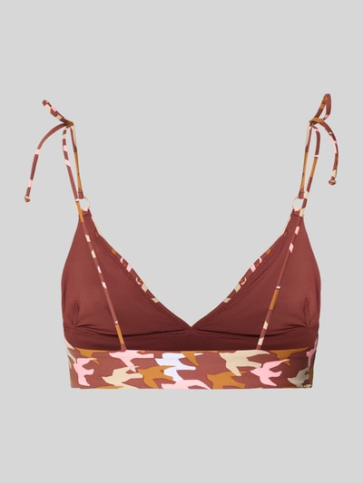 Produktfoto, Bikini-Oberteil mit Spaghettiträgern Modell 'Conchu' von Barts, Damen Bikini-Oberteil im Material-Mix mit Stretch-Anteil, Bralette Fit, V-Ausschnitt, Schnürung, Label-Detail, gemusterte Farben mit glatter Textur