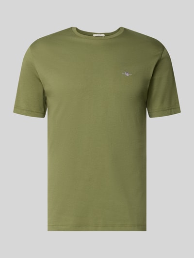 Produktfoto, olivgrünes Regular Fit T-Shirt mit Logo-Stitching von Gant, reine Baumwolle, Rundhalsausschnitt, glatte Oberfläche