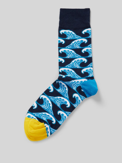 DillySocks Sokken met motiefstitching, model 'Catch A Brave Wave' Marineblauw - 1