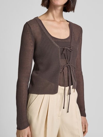 MANGO Strickjacke mit Vorderseite zum Binden Modell 'GERANIO' Dunkelbraun 3
