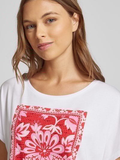 Oui T-shirt met motiefprint en ronde hals Wit - 3