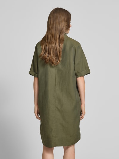 ETERNA Sukienka o długości do kolan z mieszanki bawełny i lnu ze spiczastym dekoltem ze stójką Khaki 5