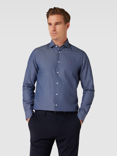 Tommy Hilfiger Tailored Zakelijk overhemd met labelstitching, model 'FINE TWILL' Oceaanblauw - 4