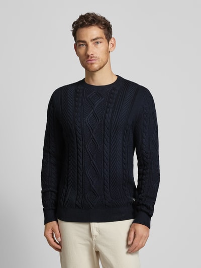 s.Oliver RED LABEL Regular fit gebreide pullover met kabelpatroon van katoen Donkerblauw - 4