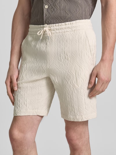 Lindbergh Shorts aus Viskose-Mix mit Strukturmuster und elastischem Bund Weiss 3