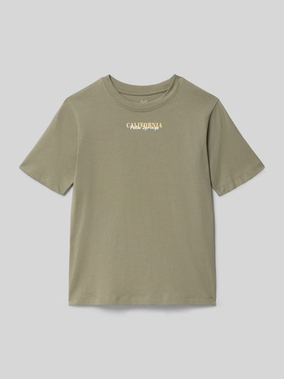 Produktfoto, T-shirt met motiefprint model 'CITY' van Jack & Jones voor kinderen, puur katoen, regular fit, ronde hals, ruglengte maat 140 53 cm, effen lichtgroen met zachte textuur