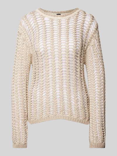 Stefanel Strickpullover mit Lochstickerei Modell 'NICK' Beige 1