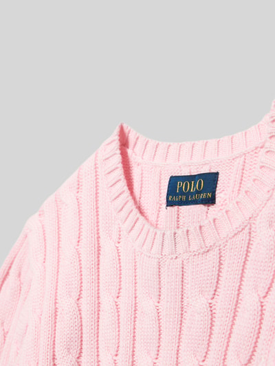 Produktfoto, Regular Fit Pullover aus reiner Baumwolle von Polo Ralph Lauren Teens mit Optik: Unifarben, Zopfmuster, Logo-Stitching, Stricktextur, Rundhals, Langarm, Material: reine Baumwolle