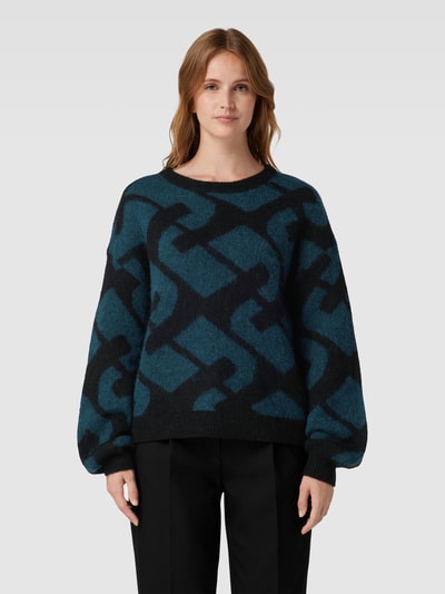 comma Gebreide pullover met all-over motief Petrol - 4