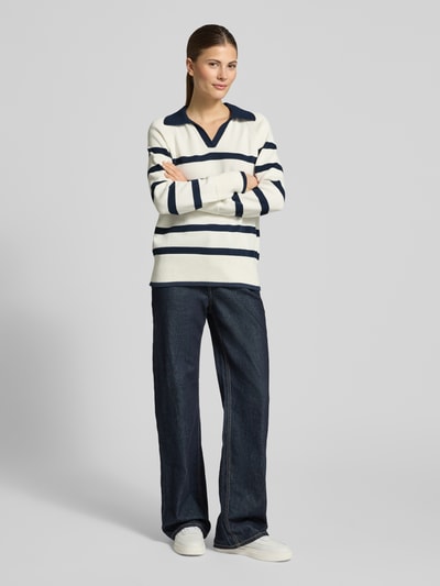 Stefanel Gestreifter Pullover mit Polokragen Marine 1