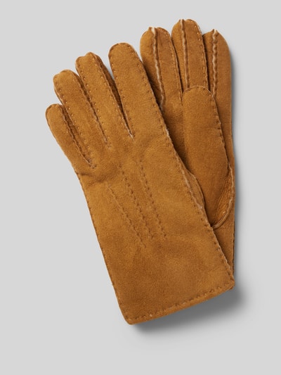 FI.NE Leren handschoenen met siernaden Cognac - 1