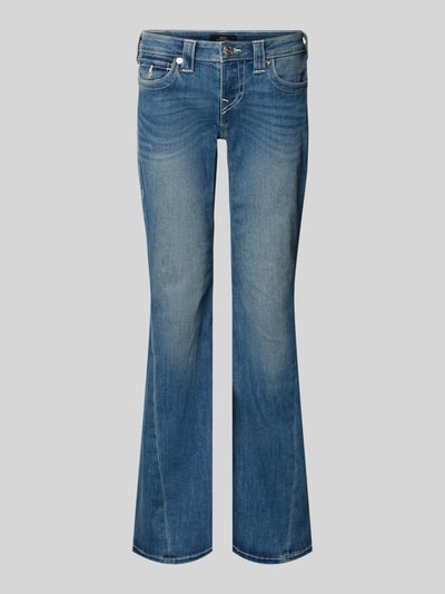 Produktfoto, Flared Jeans Modell 'JOEY' von TRUE RELIGION, blaue Baumwoll-Mix Jeans mit Stretch-Anteil, Low-Rise, Flared-Cut, Damen