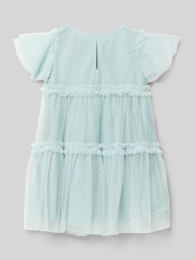 Produktfoto, Kleid aus Tüll im Stufen-Look von Mayoral in Hellblau mit A-Linie und Rundhalsausschnitt, feine Punktstruktur, Rückenlänge 59 cm bei Größe 116.