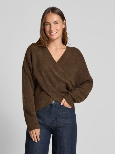 MSCH Copenhagen Gebreide pullover in wikkellook, model 'Zinelle Hope' Donkerbruin - 4