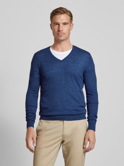 OLYMP Level Five Slim Fit Strickpullover mit gerippten Abschlüssen Jeansblau 4