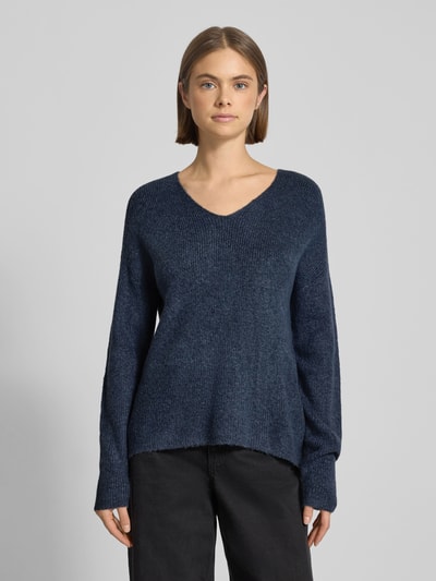 Only Regular Fit Strickpullover mit V-Ausschnitt Modell 'CAMILLA' Rauchblau Melange 4