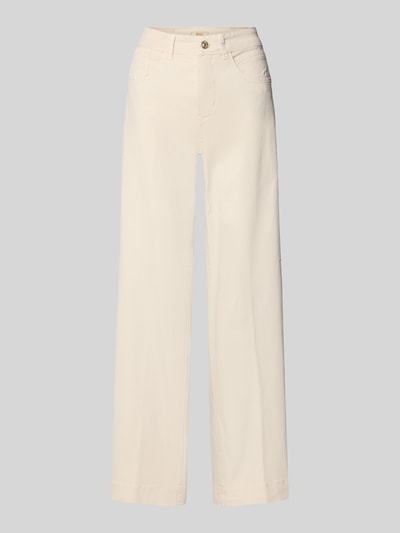 Produktfoto, cremefarbene Wide Fit Stoffhose im 5-Pocket-Design Modell 'Rich' von MAC, Baumwoll-Mix mit Knopf- und Reißverschluss