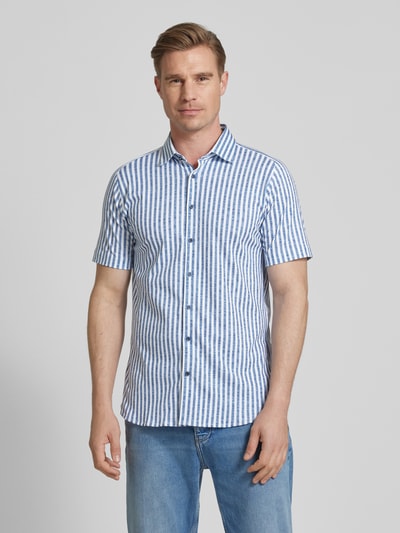 Desoto Slim fit zakelijk overhemd in gemêleerde look Jeansblauw - 4