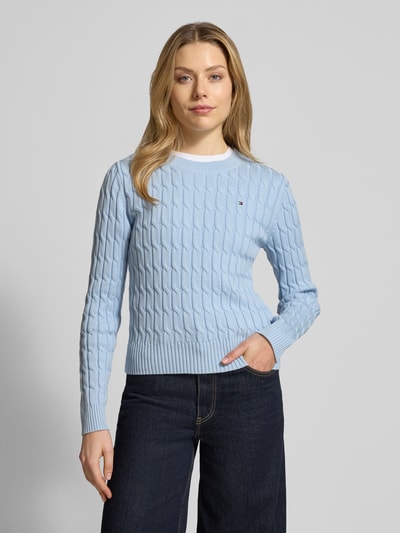 Tommy Hilfiger Sweter z dzianiny o kroju slim fit z czystej bawełny Jasnoniebieski 4