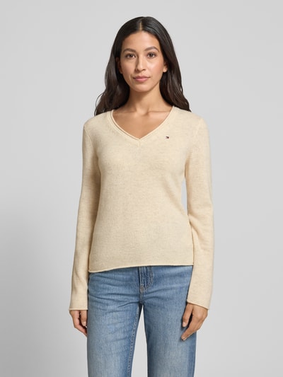 Tommy Hilfiger Slim fit gebreide pullover van zuivere wol  Zand - 4
