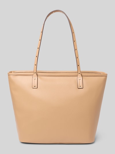 Produktfoto, Tote Bag mit Logo-Applikation Modell 'Evrim' von Liu Jo White, strukturiertes Beigematerial, Szerokość w rozmiarze 1: 41 cm, długość 39 cm, głębokość 16 cm, długość ramiączek 60 cm, główna komora na zamek, smukłe ramiączka