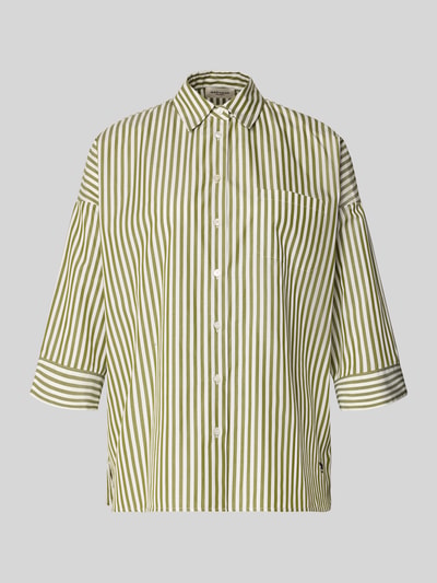 Produktfoto, grün-weiß gestreifte Regular Fit Langarmbluse aus reiner Baumwolle Modell 'WKDGIRALDA' von Weekend Max Mara, Damen Langarmbluse